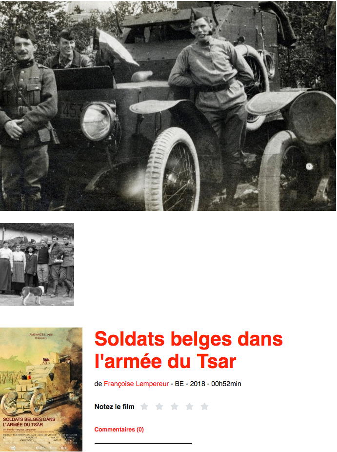 Page Internet. Autocanons. (laplateforme.be) Soldats belges dans l|armée du Tsar. Un film de Françoise Lempereur. 2022-09-15